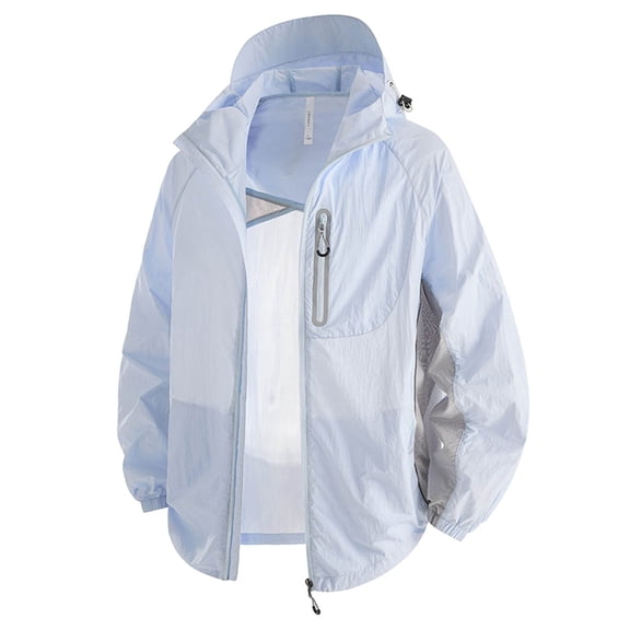 Unisex Windbreaker Jacket Lightweight Hooded Sun Protection Coat Breathable Lightweight Rash Guard Jackets for Fishing Hiking Travel Light Blue M
