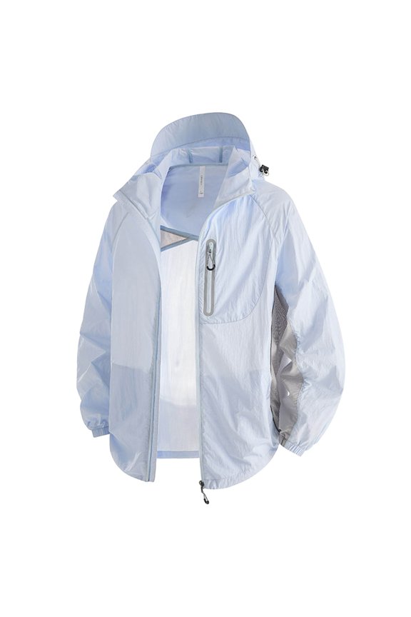 Unisex Windbreaker Jacket Lightweight Hooded Sun Protection Coat Breathable Lightweight Rash Guard Jackets for Fishing Hiking Travel Light Blue M