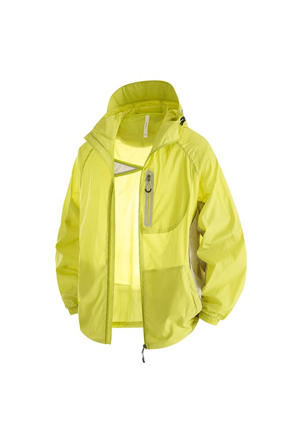 Unisex Windbreaker Jacket Lightweight Hooded Sun Protection Coat Breathable Lightweight Rash Guard Jackets for Fishing Hiking Travel Yellow L