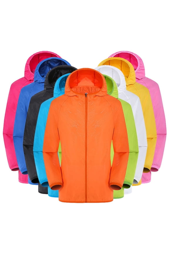 Unisex Windbreaker Solid Color Packable Ultralight Sunscreen Water-Resistant Jacket for Spring Fall Travel Hiking,Orange,L