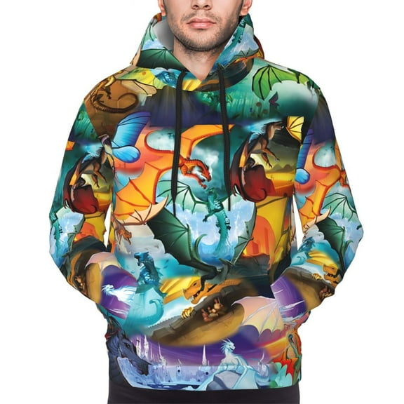 Unisex Wings Dragon Fire Pullover Hoodies 3D Print Novelty Sweatshirts Hoodie With Pocket For Men Women