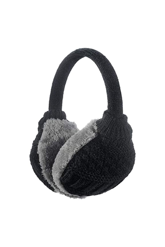 Adjustable Unisex Winter Ear Muffs with Soft Faux , Knitted Outdoor Ear Warmers for Men and Women - Black