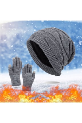 Unisex Winter Beanie Gloves Bundle One Size Fits Adults Like for Snowy Day Walking Shopping Travel Hat Gloves