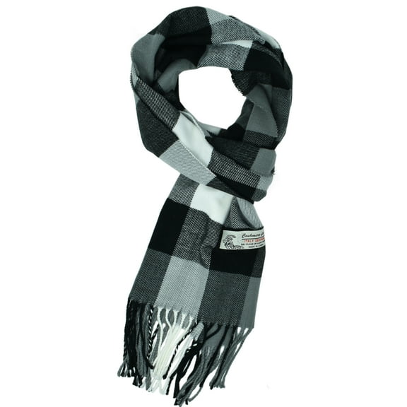 Unisex Winter Buffalo Plaid Scarves Wool Feel Super Soft Luxurious Scarf - Black White