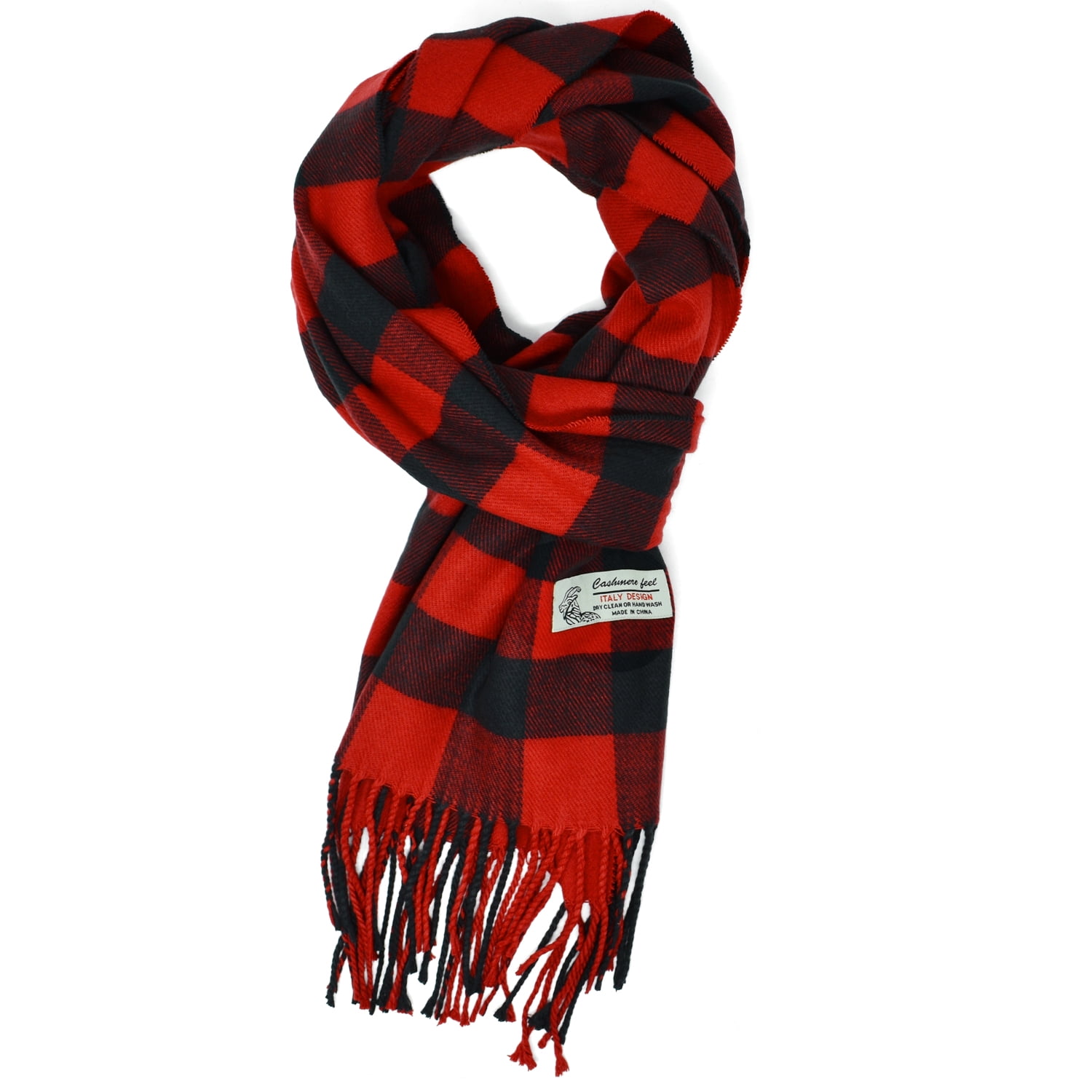 Unisex Winter Buffalo Plaid Scarves Cashmere Feel Super Soft Luxurious Scarf Red Black