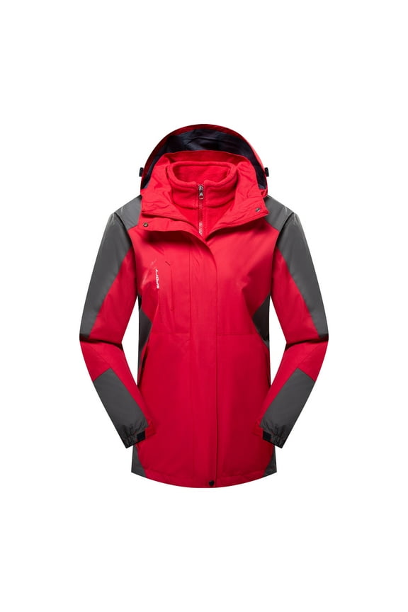 Unisex Winter Colorblock Thicken Full Zip Warm Soft Polar Fleece Jacket Snow Coat Hooded Windproof Waterproof Breathable Windbreaker