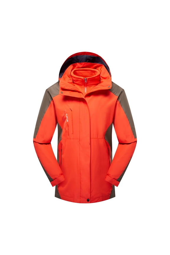 Unisex Winter Colorblock Thicken Full Zip Warm Soft Polar Fleece Jacket Snow Coat Hooded Windproof Waterproof Breathable Windbreaker