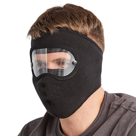 Unisex Winter Cycling Windproof Full Face Mask with Detachable Clear Eye Shield Goggles Anti-Fog Polar Fleece Balaclava