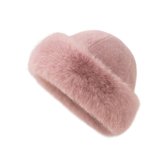 Unisex Winter Fashion Hat with Faux Fur Trim Outdoor Warm Cap Soft Comfortable Beanie for Cold Weather and Daily Casual Wear for Men and Women Pink One Size