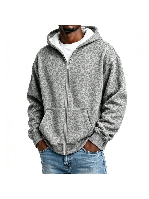 Unisex Winter Hooded Jacket Full Zip Thermal Insulated Outerwear Outdoor Running Coat Grey M