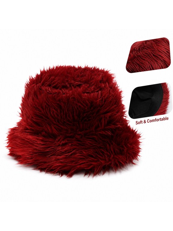 Unisex Winter Fluffy Faux Fur Bucket Hat Thick Warm Plush Fisherman Cap Outdoor Ear Protection Hat