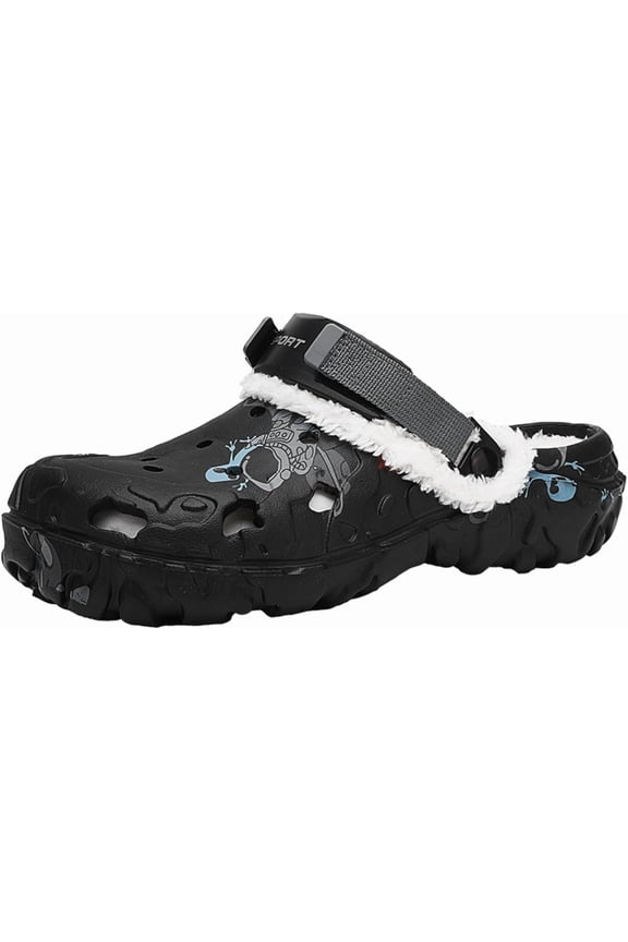 Unisex Winter Fur Lined Clogs Faux Fur Garden Shoes Fuzzy Houseclogs Indoor Outdoor Slip On Soft Lightweight Sandals with Adjustable Strap