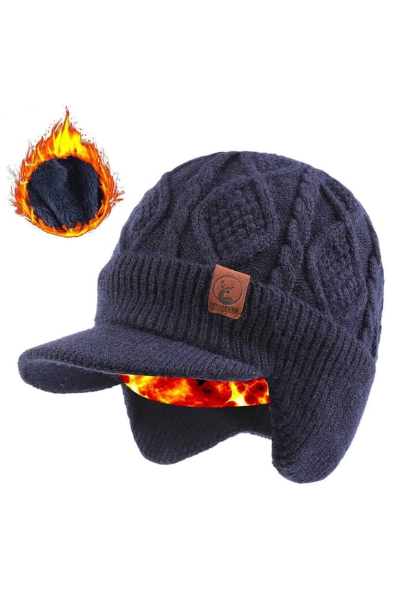 Unisex Winter Hat With Ear Protection & Visor,Thick Warm Fleece Lining,Windproof Cold-Resistant One Size Fits All,Stylish 3-IN-1 Design,For Outdoor Travel Cycling Daily Winter Activities