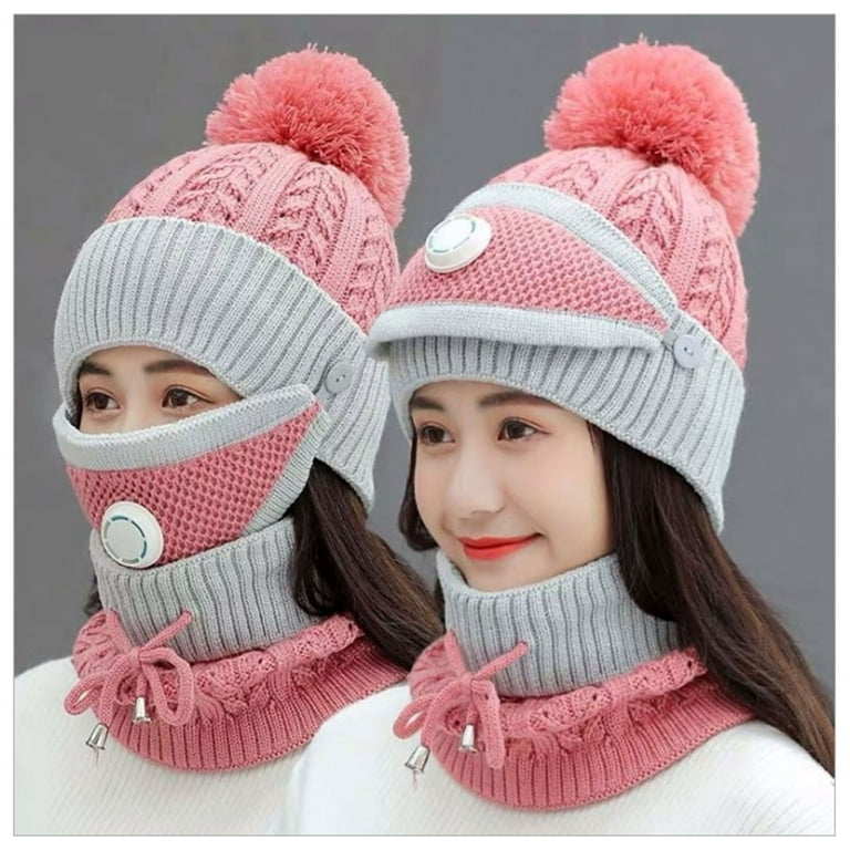 Unisex Winter Hat Neck Warmer Face Warmer Knit Beanie Cap Thick Ski Beanie  with Scarf and Face Warmer for Outdoor Fishing Trip Dating Shopping Pink 