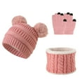thumbnail image 1 of Unisex Winter Hat Scarf Gloves Set Kids 3pcs Warm Knit Beanie Cap and Circle Scarf and Gloves with Knitted Textile for Boys Girls 4-10 Years on Clearance under $10, 1 of 2
