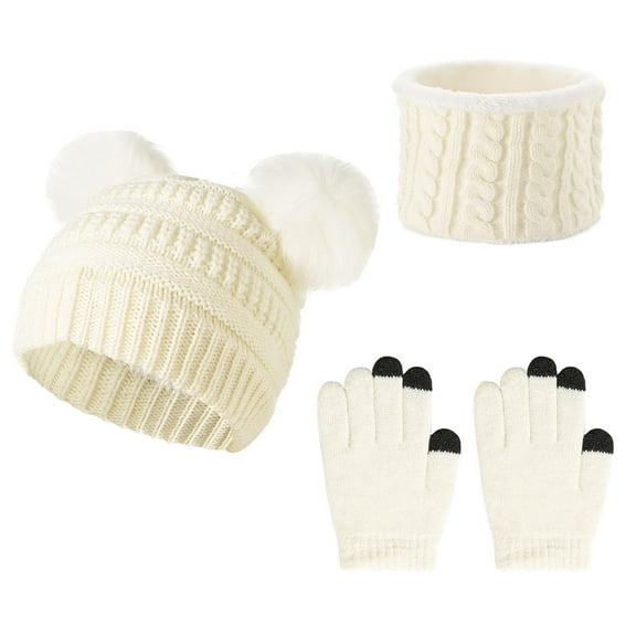Unisex Winter Hat Scarf Gloves Set Kids 3pcs Warm Knit Beanie Cap and Circle Scarf and Gloves with Knitted Textile for Boys Girls 4-10 Years under $10