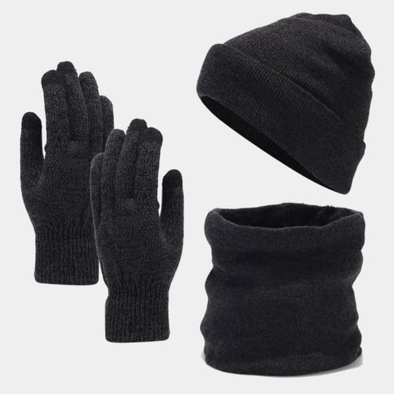Unisex Winter Thick Knit Beanie Hat Scarf Gloves Set Long Scarf Gift
