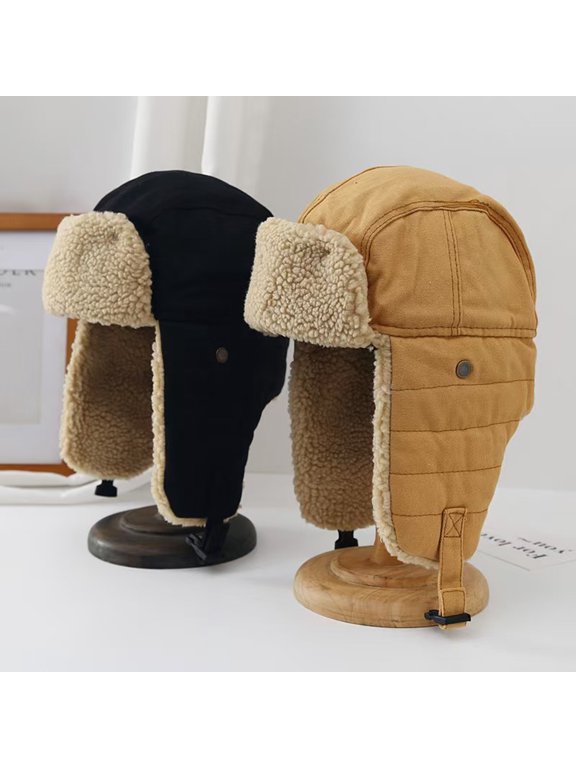 Unisex Winter Hat Thickened Fleece Lined Ear Windoroof Buckle Fasten Heat Retention Outdoor Skiing Skating Snowboarding Lei Feng Hat