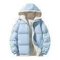 thumbnail image 1 of Unisex Winter Hooded Cotton Jacket, Loose Fit Bomber Style Thickened Warm Coat with Water Resistant Finish, Oversized Puffer Parka for Men and Women, All Season Thermal Insulated Outerwear Sky Blue M, 1 of 5