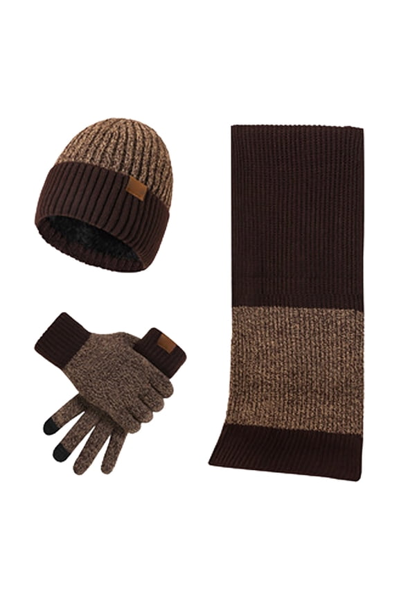 Unisex Winter Knit Set, Fleece Lined Cuffed Beanie, Matching Scarf & Gloves, 3-Piece Thickened Winter Set, Warm Cold Weather Accessories B