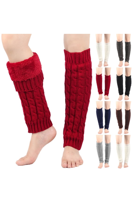 Unisex Winter Knitted Leg Warmers Striped Pattern Plush Boot Socks for Warmth