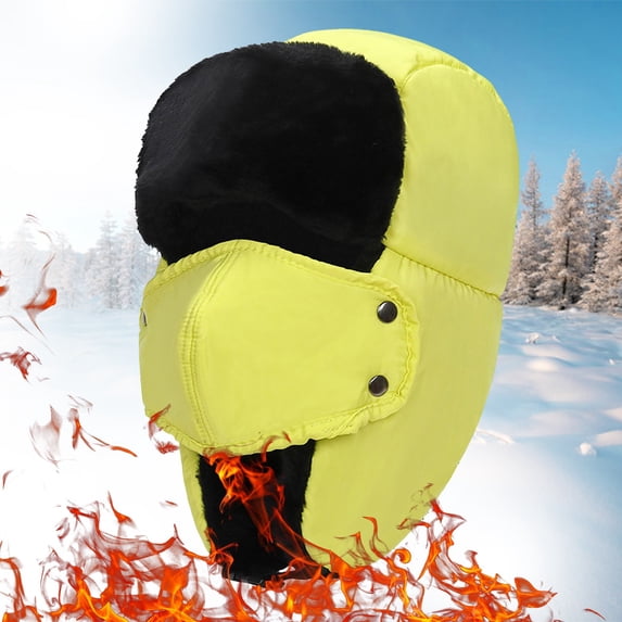 Unisex Winter Riding Hat with Removable Face Mask, Thicken Fleece Lined Windproof Neck Warmer for Outdoor Activities, Motorcycle and Cycling in Cold Weather - Yellow