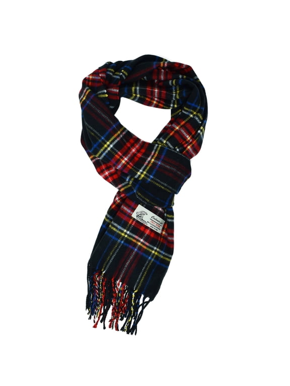 Unisex Winter Scottish Stewart Plaid Scarves Super Soft Luxurious Scarf - Black