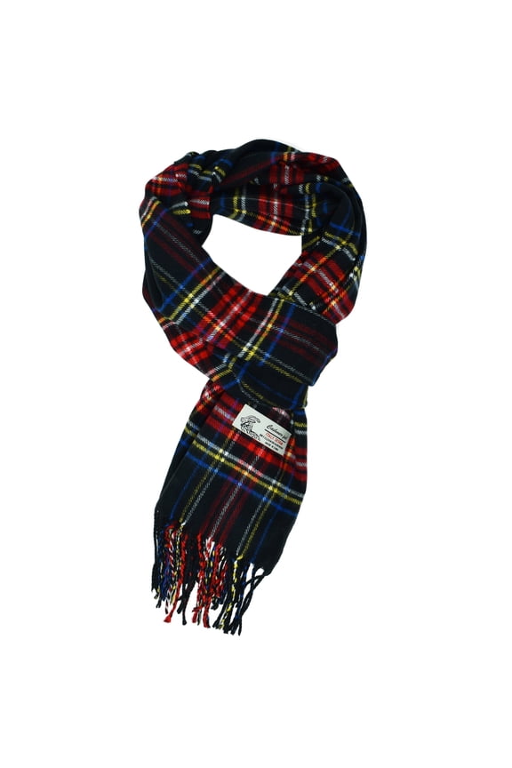 Unisex Winter Scottish Stewart Plaid Scarves Super Soft Luxurious Scarf - Black