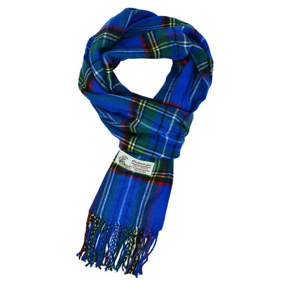 Unisex Winter Scottish Stewart Plaid Scarves Wool Feel Super Soft Luxurious Scarf - Blue