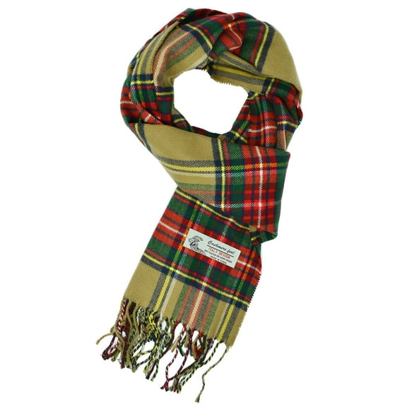 Unisex Winter Scottish Stewart Plaid Scarves Wool Feel Super Soft Luxurious Scarf - Beige
