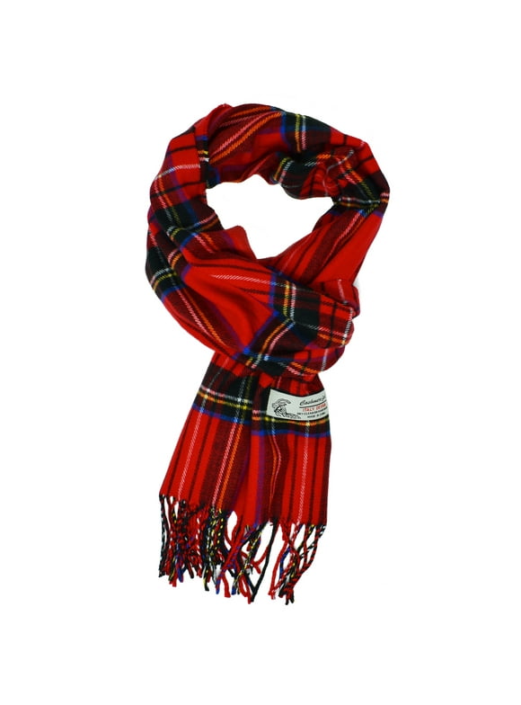 Unisex Winter Scottish Stewart Plaid Scarves Wool Feel Super Soft Luxurious Scarf - Red