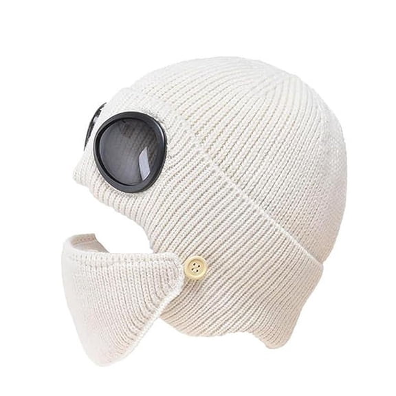 Unisex Winter Ski Beanie Hat, Winter Ski Mask Hat with Goggles, Thermal Knit Cold Weather Gear for Skiing, Snowboarding, Snow Tubing, Outdoor Activities