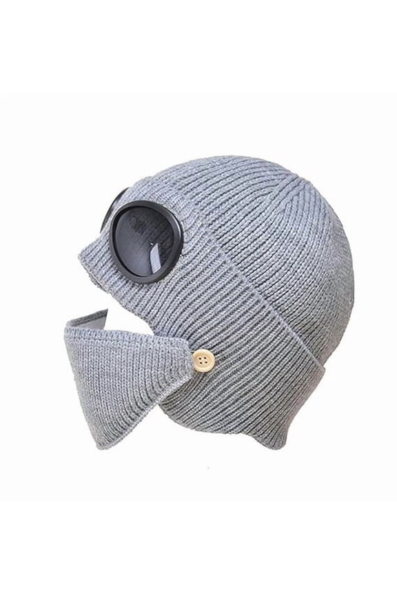 Unisex Winter Ski Hat with Goggles and Detachable Mask 3-in-1 Thermal Knitted Beanie for Outdoor Activities Snow Skiing Hiking, Fleece Lined Windproof Snowboard Gear for Men Women