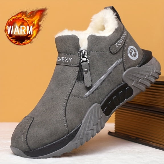 Unisex Winter Snow Boots, Simple and Fashionable in Solid Colors of Gray, Black, Khaki, PU Upper Design, Pull-On Design for Easy Wear, Thickened Soft Wear-Resistant PVC Sole with Strong Grip