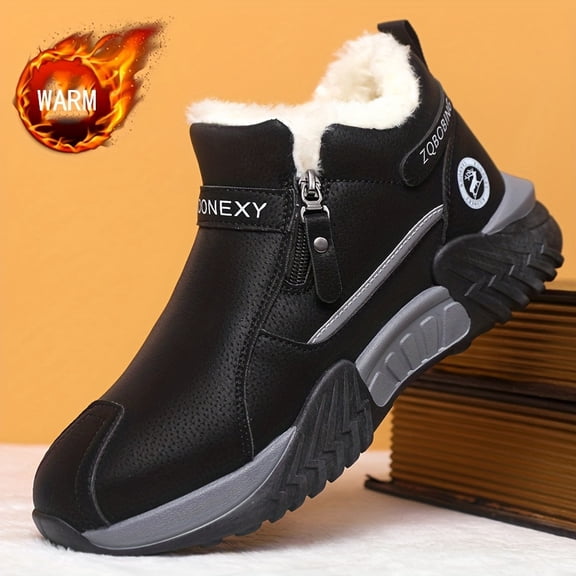 Unisex Winter Snow Boots, Simple and Fashionable in Solid Colors of Gray, Black, Khaki, PU Upper Design, Pull-On Design for Easy Wear, Thickened Soft Wear-Resistant PVC Sole with Strong Grip