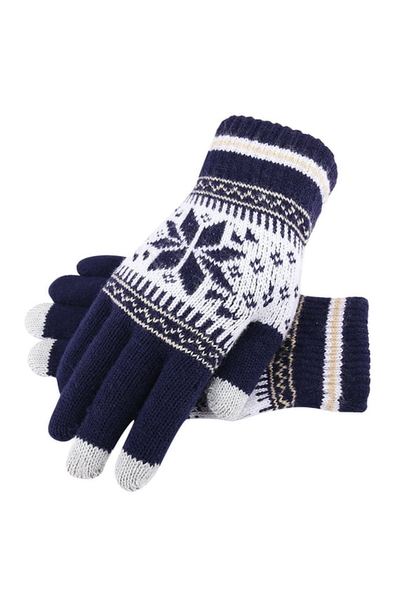 Unisex Winter Snowflake Print Knitted Touchscreen Warm Gloves Blue One Size