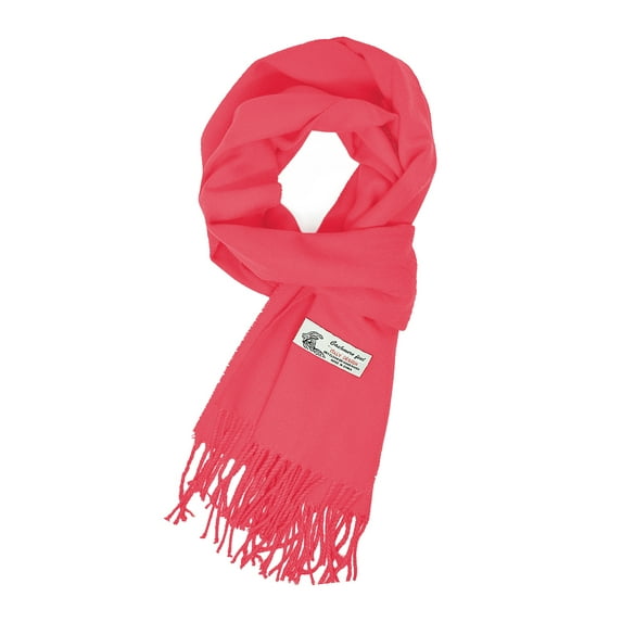 Unisex Winter Solid Plain Scarves Wool Feel Classic Super Soft Luxurious Scarf - Coral
