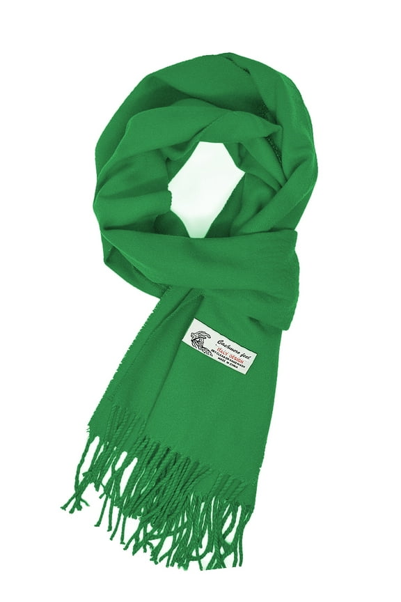 Unisex Winter Solid Plain Scarves Wool Feel Classic Super Soft Luxurious Scarf - Green
