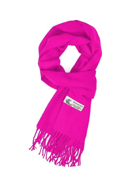 Unisex Winter Solid Plain Scarves Wool Feel Classic Super Soft Luxurious Scarf - Hot Pink