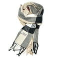 thumbnail image 1 of Unisex Winter Striped Checked Plaid Luxurious Scarf Soft Wool Feel Scarves Beige Black White, 1 of 4
