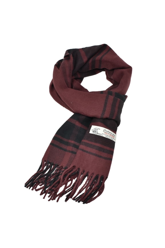 Unisex Winter Striped Checked Plaid Luxurious Scarf Soft Wool Feel Scarves Black Burgundy