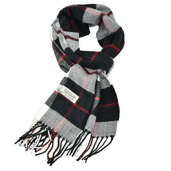Unisex Winter Striped Checked Plaid Luxurious Scarf Soft Wool Feel Scarves Black Red White
