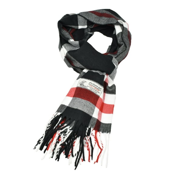 Unisex Winter Striped Checked Plaid Luxurious Scarf Soft Wool Feel Scarves Black Red