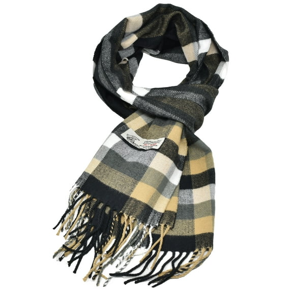 Unisex Winter Striped Checked Plaid Luxurious Scarf Soft Wool Feel Scarves Black Yellow
