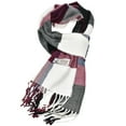 thumbnail image 1 of Unisex Winter Striped Checked Plaid Luxurious Scarf Soft Wool Feel Scarves Burgundy Black, 1 of 4