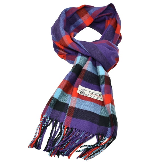 Unisex Winter Striped Checked Plaid Luxurious Scarf Soft Wool Feel Scarves Purple Red