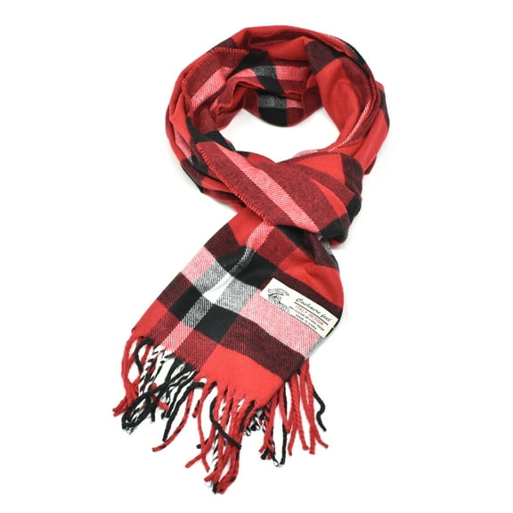 Unisex Winter Striped Checked Plaid Luxurious Scarf Soft Wool Feel Scarves Red balck