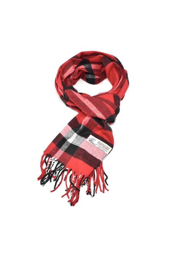 Unisex Winter Striped Checked Plaid Luxurious Scarf Soft Wool Feel Scarves Red balck