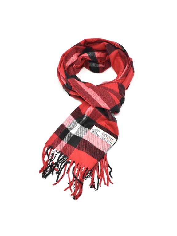 Unisex Winter Striped Checked Plaid Luxurious Scarf Soft Wool Feel Scarves Red balck