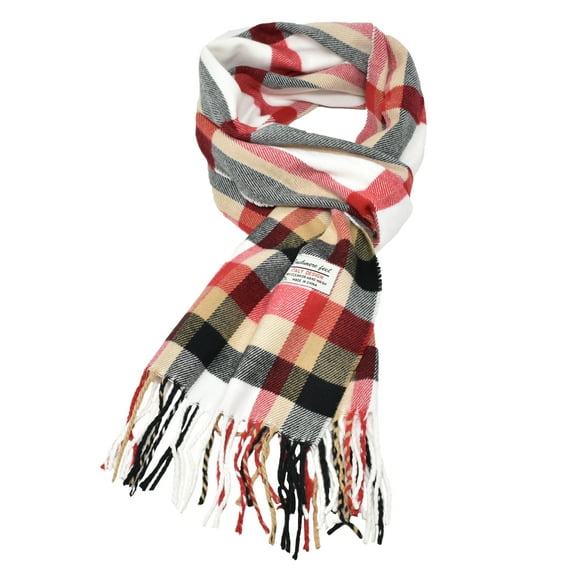 Unisex Winter Striped Checked Plaid Luxurious Scarf Soft Wool Feel Scarves White Red